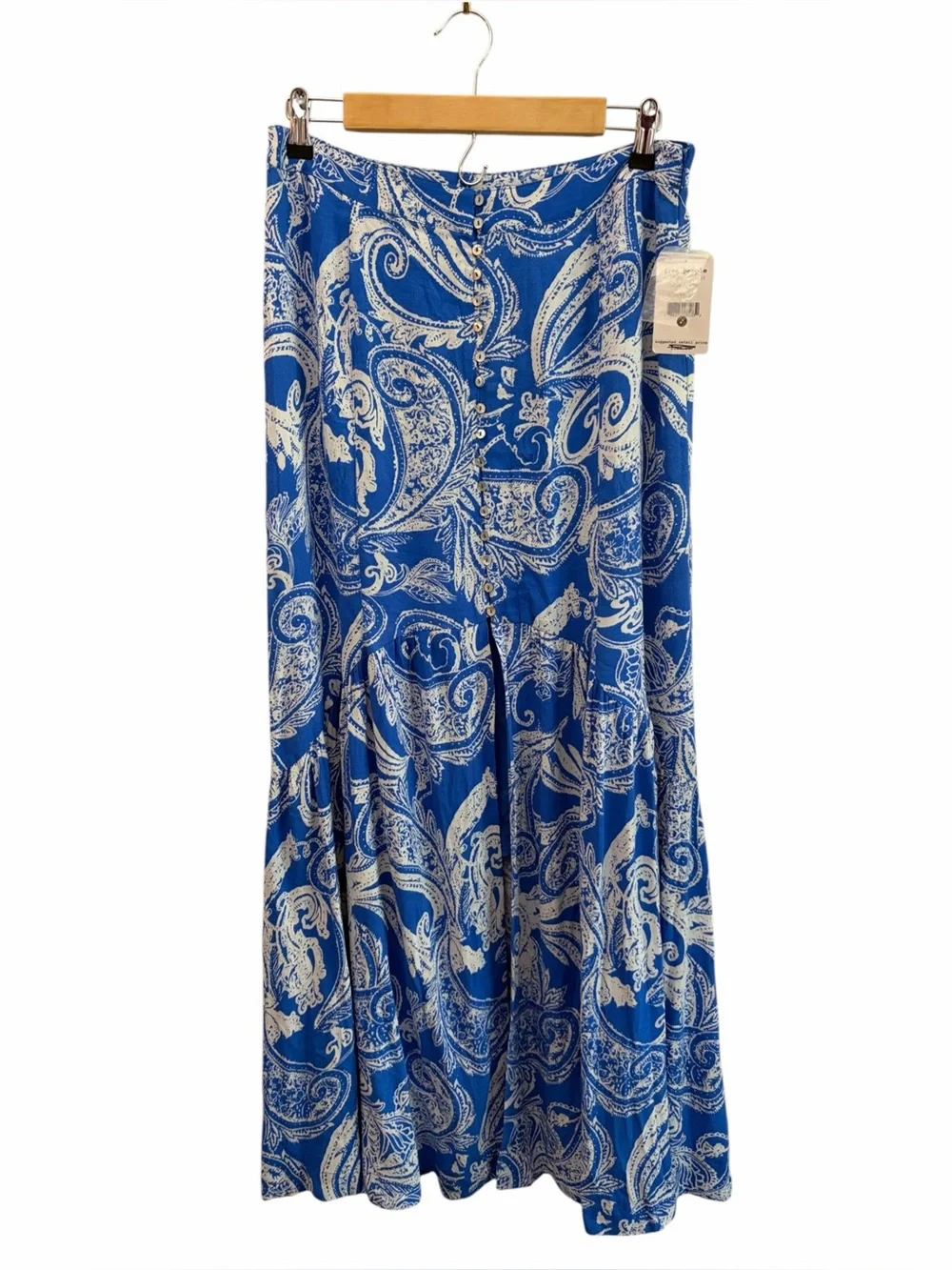 NWT Free People Smooth Sailing Blue Paisley Maxi Skirt (10) Coastal Beach Party